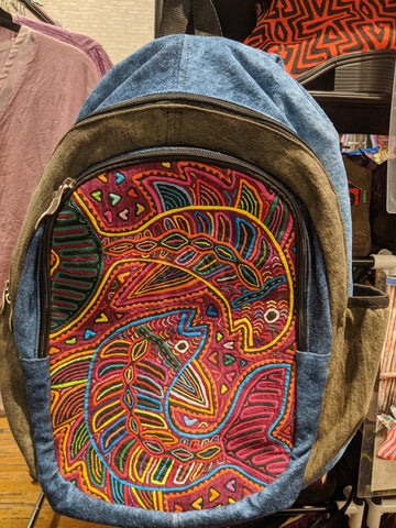 Tribal Textile Vegan Mola Backpack - Yin Yang Fish